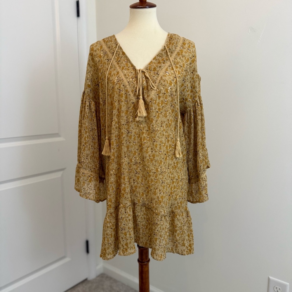 Storia Women's Dress Size S Floral Boho Peasant Flowy‎ Oversized 70s Midi Dress